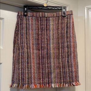 NWT Colorful Summer Dinner Plaid Tweed Fringe Hem Lined Tailored Slim Skirt 6